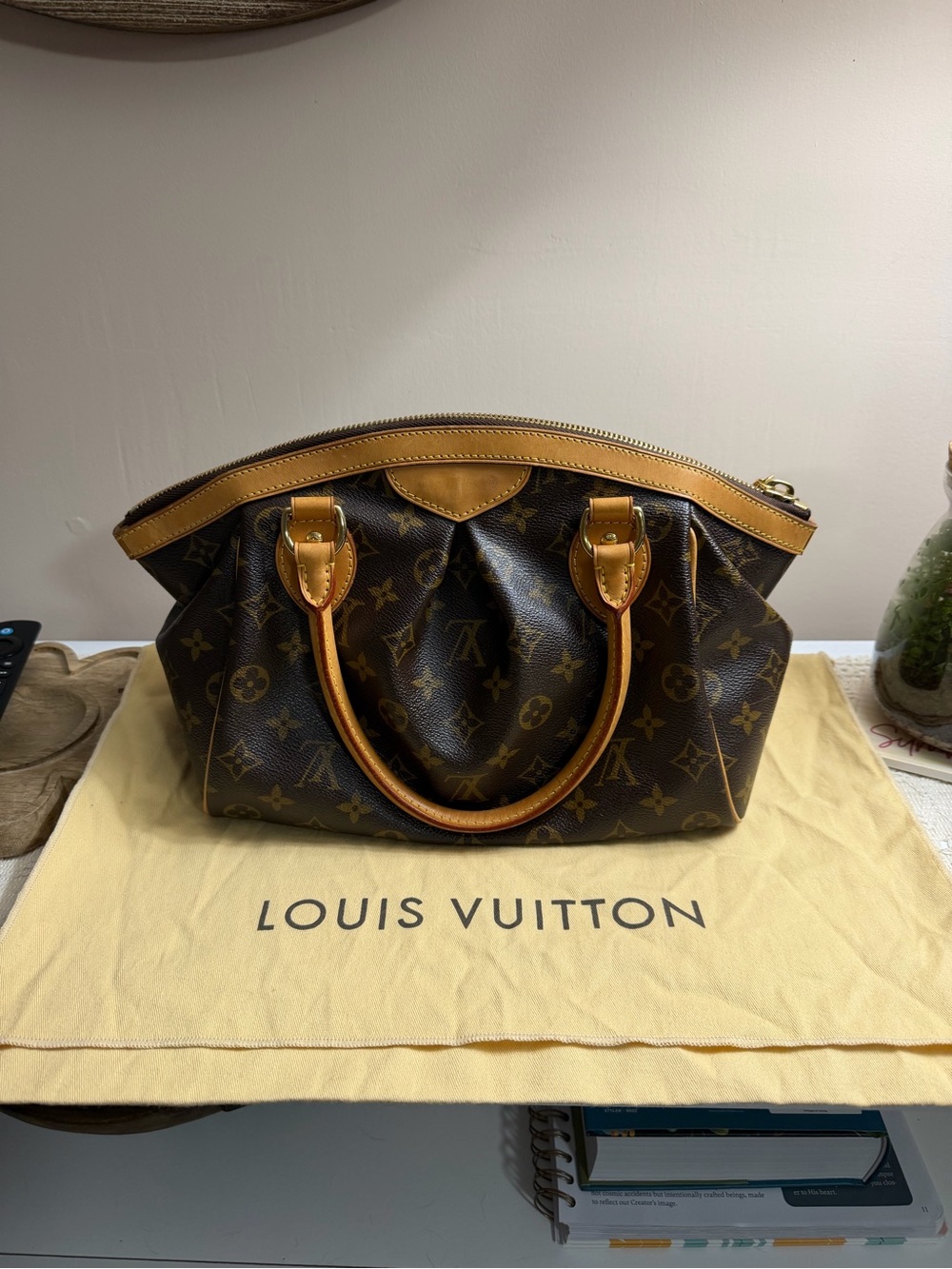Louis Vuitton Brown Monogram Tote with Tan Leather Handles